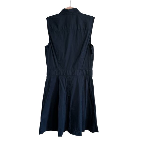 Theory Soreda Navy Sleeveless Button Down Pleated Shirt Dress - Picture 3 of 10